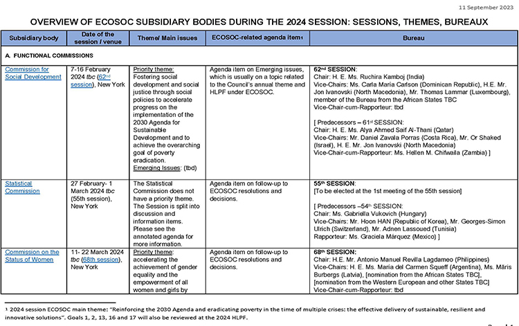 Themes and Bureaux of ECOSOC functional commissions and expert bodies during the 2024 session of the Council (PDF)
