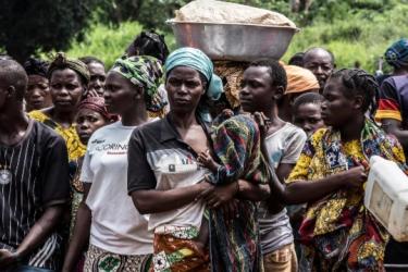 Group of people with food and water