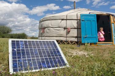 Solar panel outside tent in mongolia