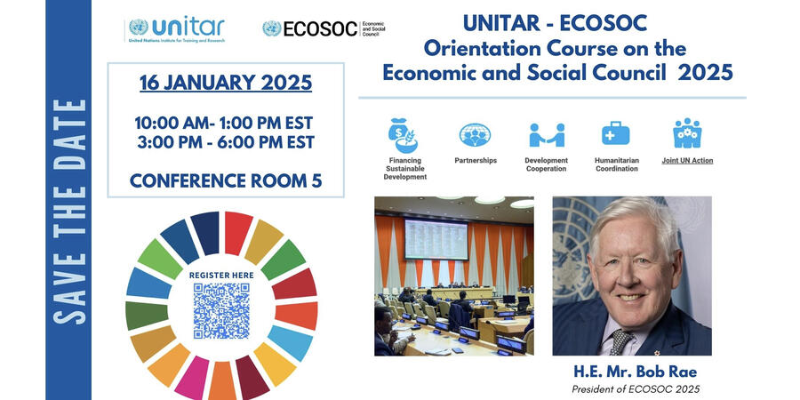 This course is an annual collaboration of UNITAR and DESA for the benefit of Member States to familiarize themselves with the role and functions of the Economic and Social Council and its methods of work.