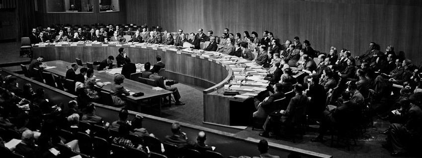The first meeting of the Second Session of the Economic and Social Council of the United Nations at Hunter College, New York on 25 May 1946. UN Photo